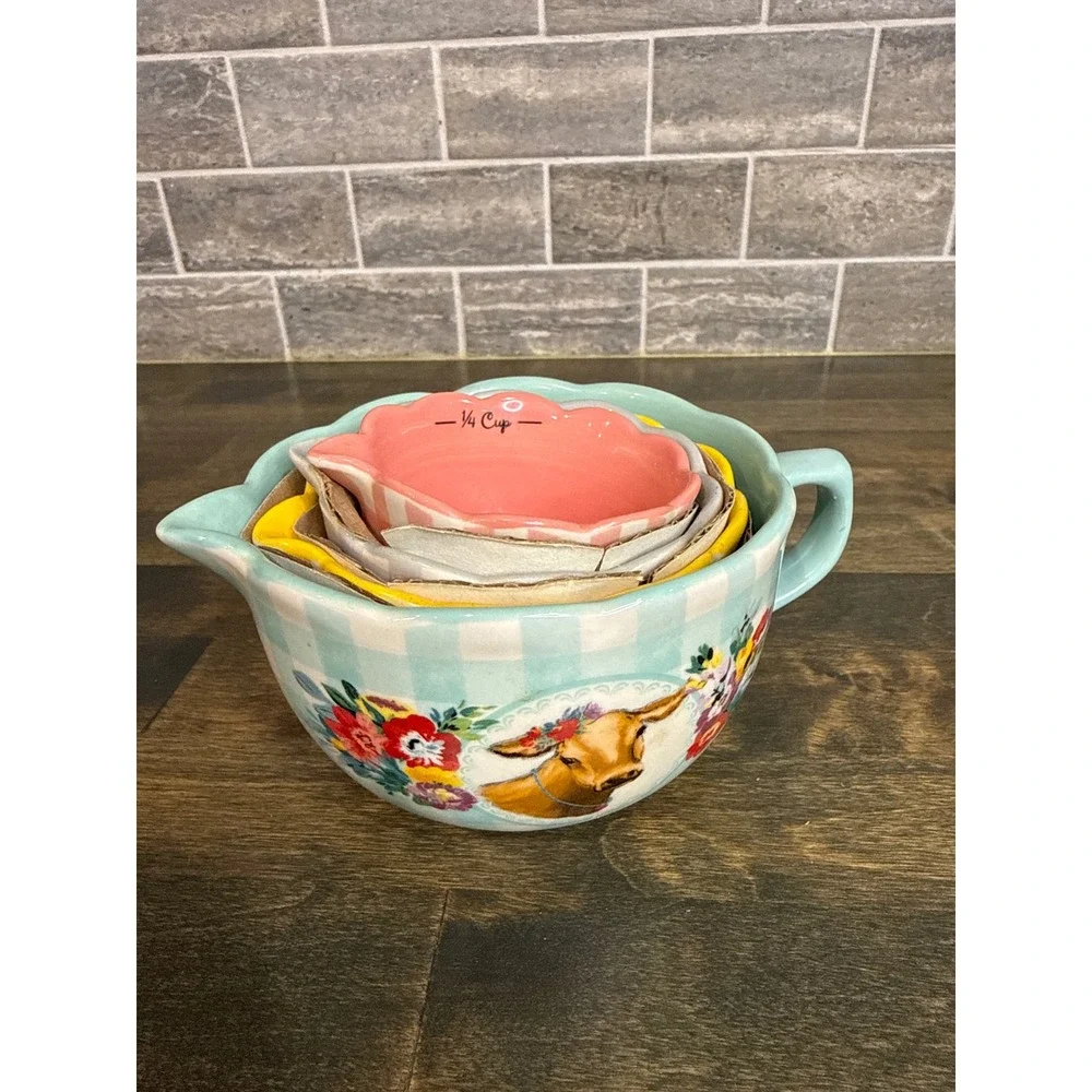 Pioneer Woman Stoneware Nesting Measuring Cup Set 4 Piece Floral Farmhouse NWOT